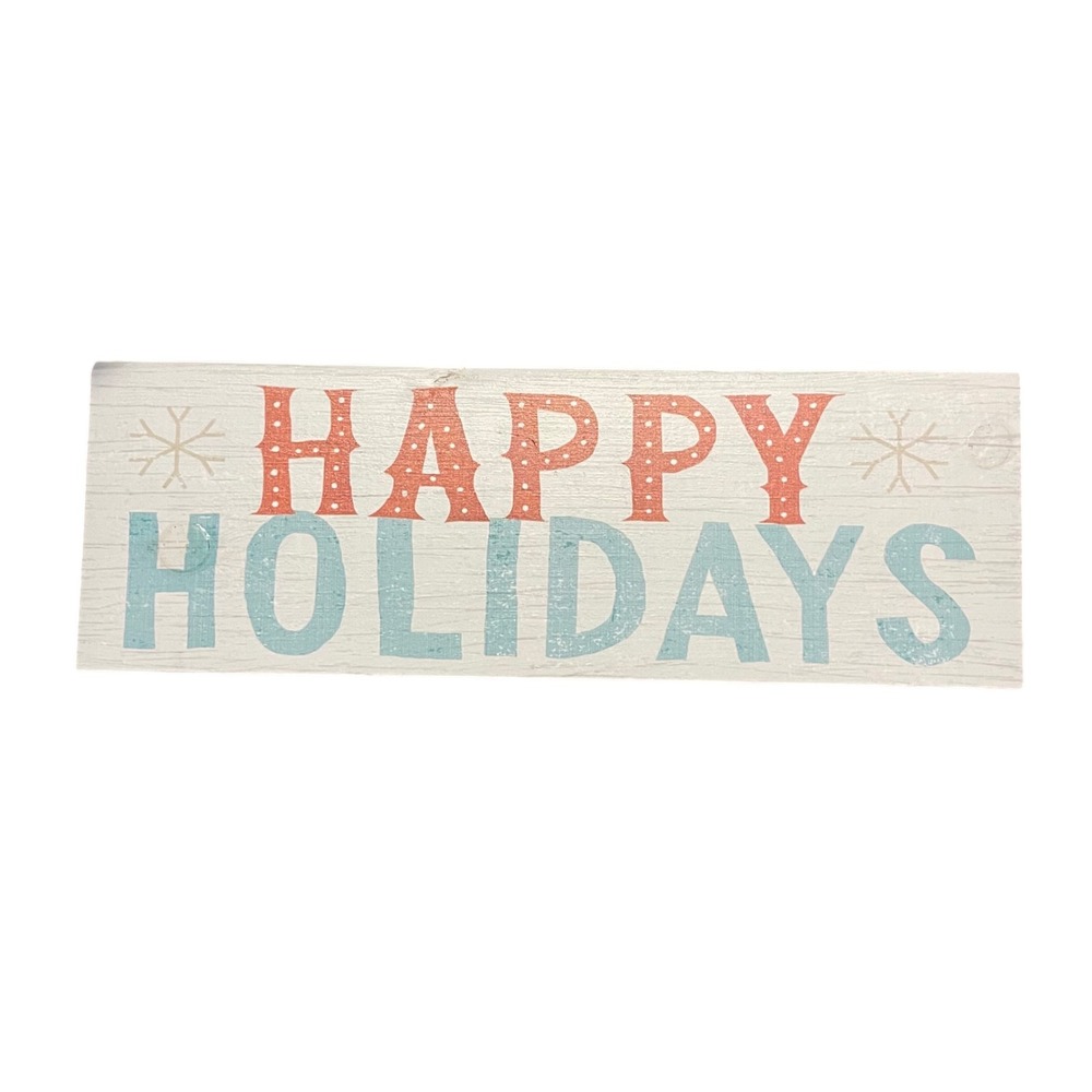 Happy Holidays Wood Sign Red Blue Snowflake Christmas Decor 5.5"x‎ 15.5" USA